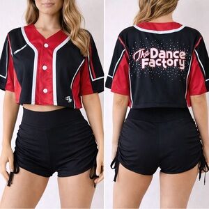 The Dance Factory Cropped Baseball Jersey - Black & Red size S